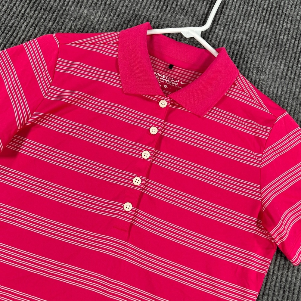 Nike Golf Tour Performance Polo Shirt Womens Small Pink Striped Short Sleeve